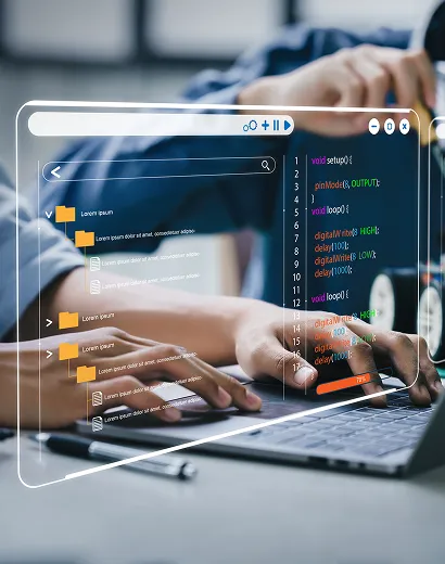 Website Development Services process diagram showing custom code leading to a pixel-perfect, scalable CMS platform.