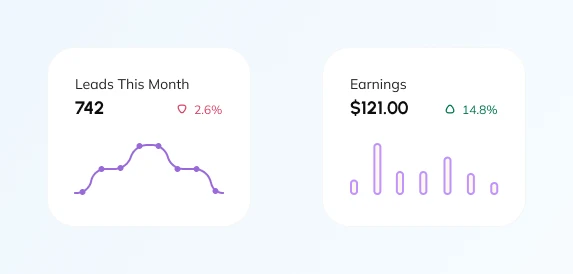 alley214 marketing dashboard showing monthly leads and earnings